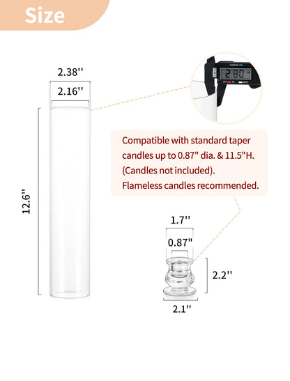 NUPTIO Hurricane Glass Candle Holders: Set of 30 Candlestick Holder with Thickend Windproof Chimney Covers - Tall Taper Candleholder Bulk for Wedding Table Centerpiece