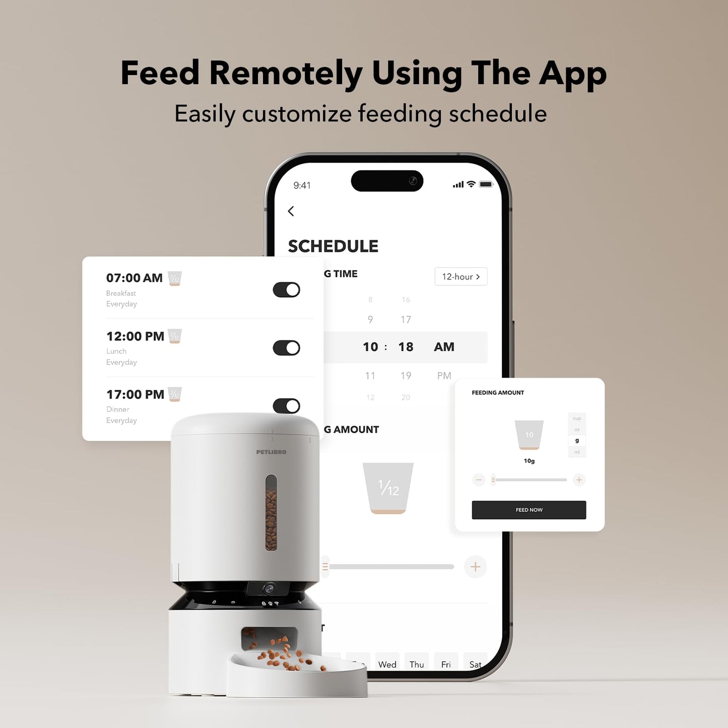PETLIBRO Automatic Cat Feeder with Camera, 1080P HD Video with Night Vision, 5G WiFi Pet Feeder with 2-Way Audio, Low Food & Blockage Sensor, Motion & Sound Alerts for Cat & Dog Single Tray