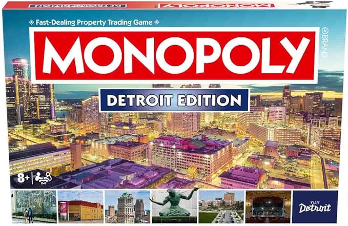 Monopoly Board Game Detroit MI Edition : 2-6 Players Family Board Games for Kids and Adults Board Games for Kids 8 and up for Kids and Adults Ideal for Game Night