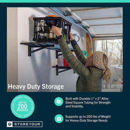 StoreYourBoard Garage Shelving Wall Mounted | 1x2 Heavy Duty Wall Mounted Shelves 2-Pack, 12.5” Wide x 27.25” Long x 6” High | Steel Wall Shelf Garage Storage, 100 lb Each/200 lb Total Capacity, Black