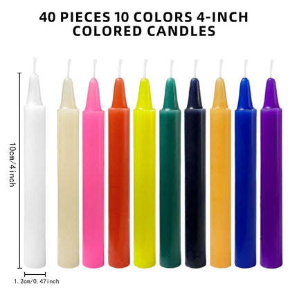 Likejarcand 40 pcs Colored Candle Chime,Spell Candles Unscented Colored Candles Mini Taper,10cm-4Inch Candle Holder Rituals, Prayer, Meditation (40, 10cm)