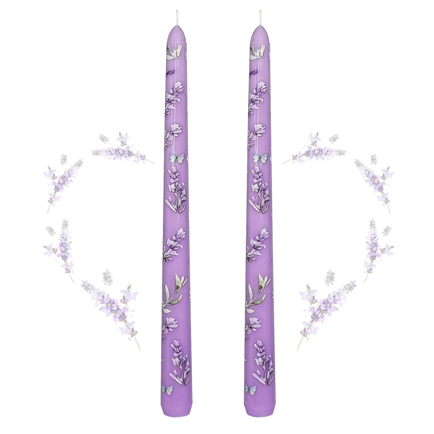 Taper Candles 10 Inch Print Candle Handmade Unscented Lavender Long Candles 2 Pack Twisted Candlesticks for Wedding Home Decoration Gifts