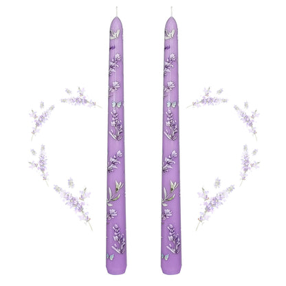 Taper Candles 10 Inch Print Candle Handmade Unscented Lavender Long Candles 2 Pack Twisted Candlesticks for Wedding Home Decoration Gifts