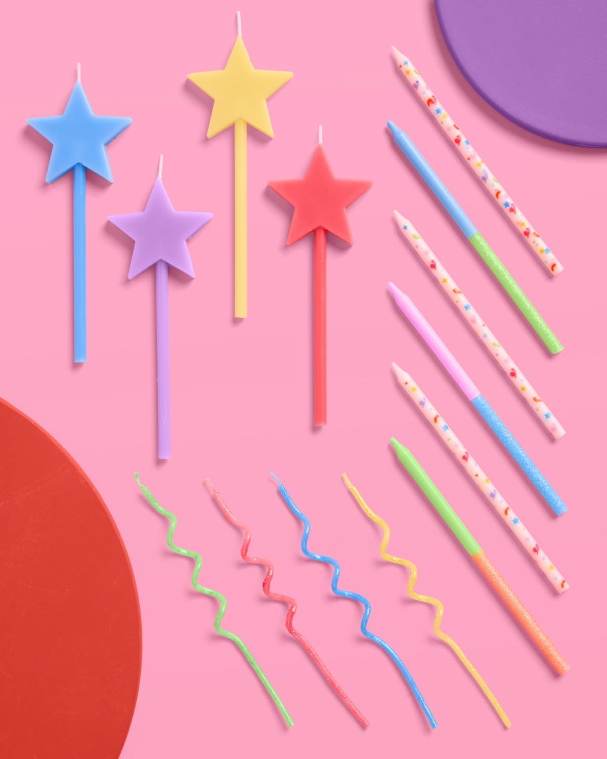 xo, Fetti Fun Novelty Birthday Candles - 14 Piece Set | Star Shaped, Glitter, Pastel Rainbow, Party Decorations, Celebrations, Sparkle, Unique Candles