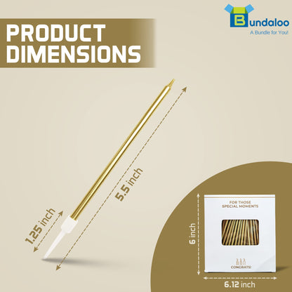 Bundaloo Gold Birthday Candles for Cake - Set of 48 with Plastic Holders - 5.5" Long, 0.20" Thickness