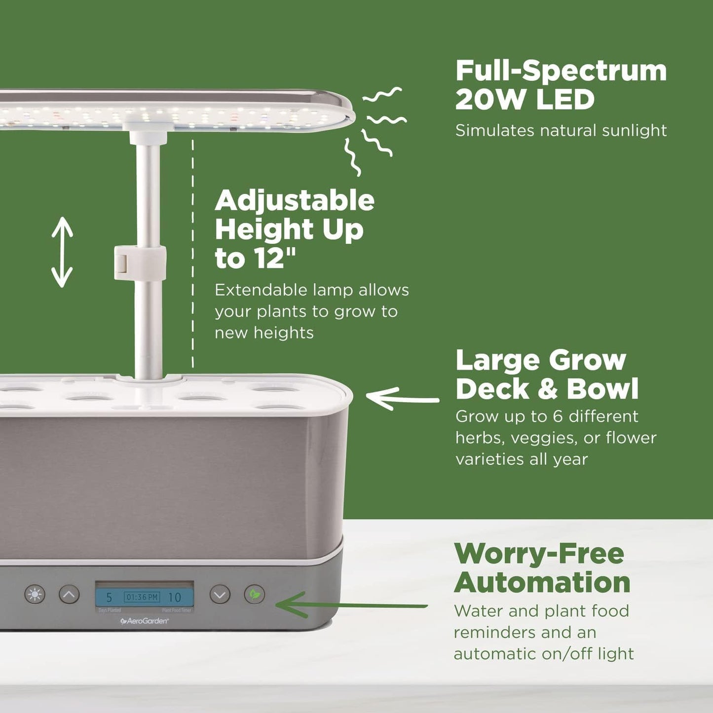 AeroGarden Harvest Elite Indoor Garden Hydroponic System with LED Grow Light and Seed Kit, Holds up to 6 Pods, Stainless Steel