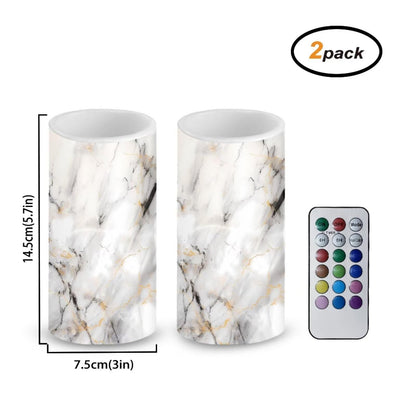 NETILGEN Flameless Candles LED Candles Electric Pillar Candles with Remote Timer Control Long Lasting for Indoor Outdoor Table Centerpiece Home Decoration Set of 2, White Grey Marble