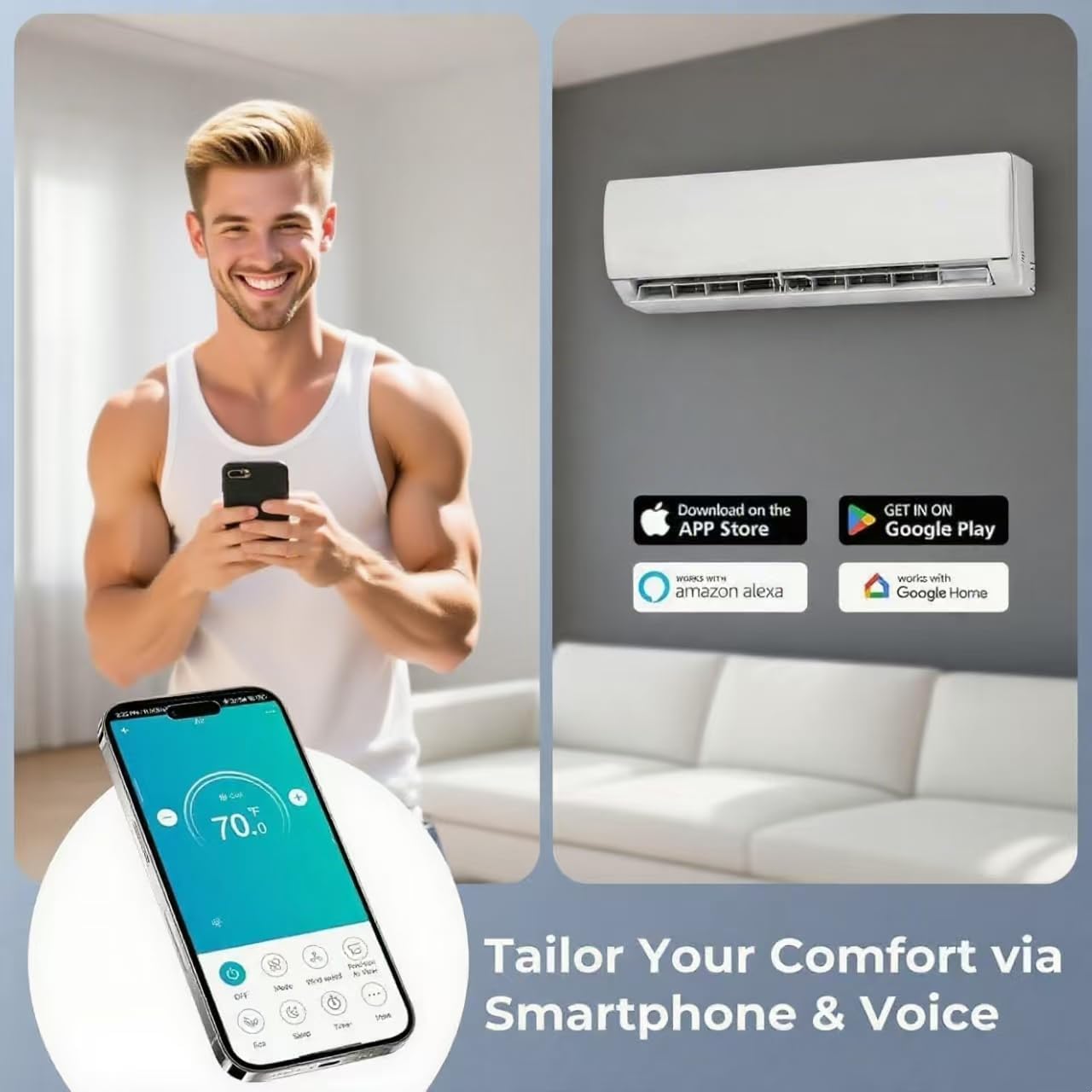 11500 BTU Wifi Enabled Mini Split Air Conditioner & Heater, 17 SEER2 208/230V Inverter Ductless Wall AC Unit with Pre-Charged Condenser, Heat Pump & Installation Kit