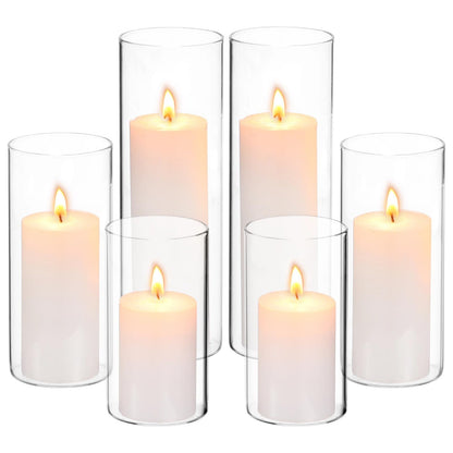 12 Pcs Glass Cylinder Candle Holders Bulk - Transparent Glass Hurricane Vases, Minimalist European Style with Multiple Size for Weddings and Restaurants