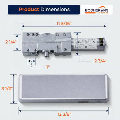 Boomerang D9016 Extra Heavy-Duty Designer Auto Commercial Door Closer, Multiple Mount Options, Door Closer for Extreme Traffic Areas, ADA & UL 3 Hour Fire Rated, Aluminum/Silver (US26D)