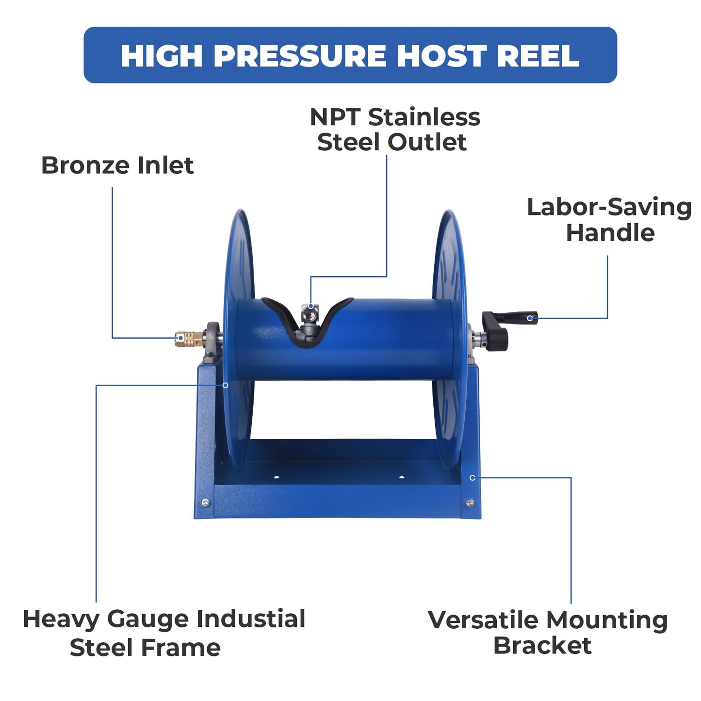 Dawot 4000 PSI Hand Crank Steel Air Hose Reel, Holds 1/2" x 225' Hose, Fits Air Compressor, Pressure Washer (Hose Not Included)
