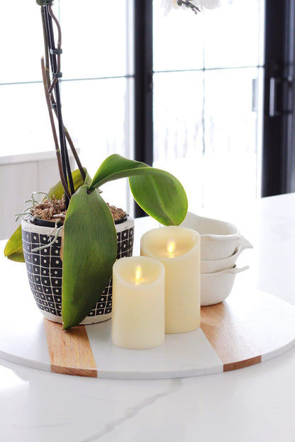 Luminara Scalloped Edge Flameless LED Candle - Ivory 4" x 5.3" - Real Wax Pillar Battery Operated Moving Flame w/Timer Unscented 1000Hr Runtime