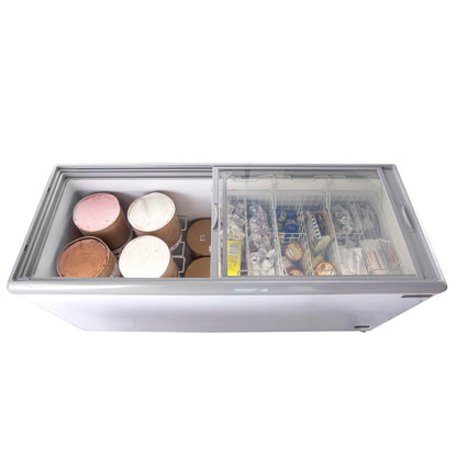 Maxx Cold MXDC-12 Commercial Ice Cream Dipping Cabinet Freezer with Curved Glass, Holds up to Twenty Two (22) Flavor Tubs, 70-Inch, White