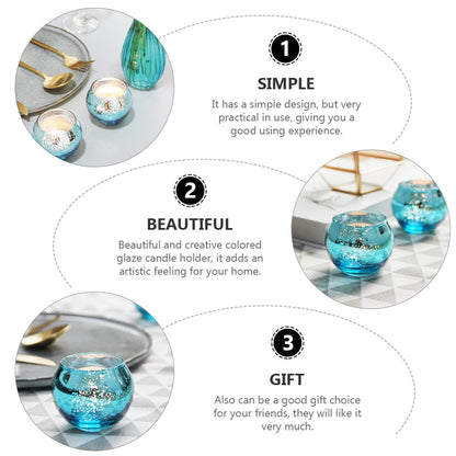 SOLUSTRE 12pcs Glass Candle Holders with Blue Dot Pattern Decorative Hollow Candle Cups for Home Décor Table Centerpiece Modern Minimalist Design
