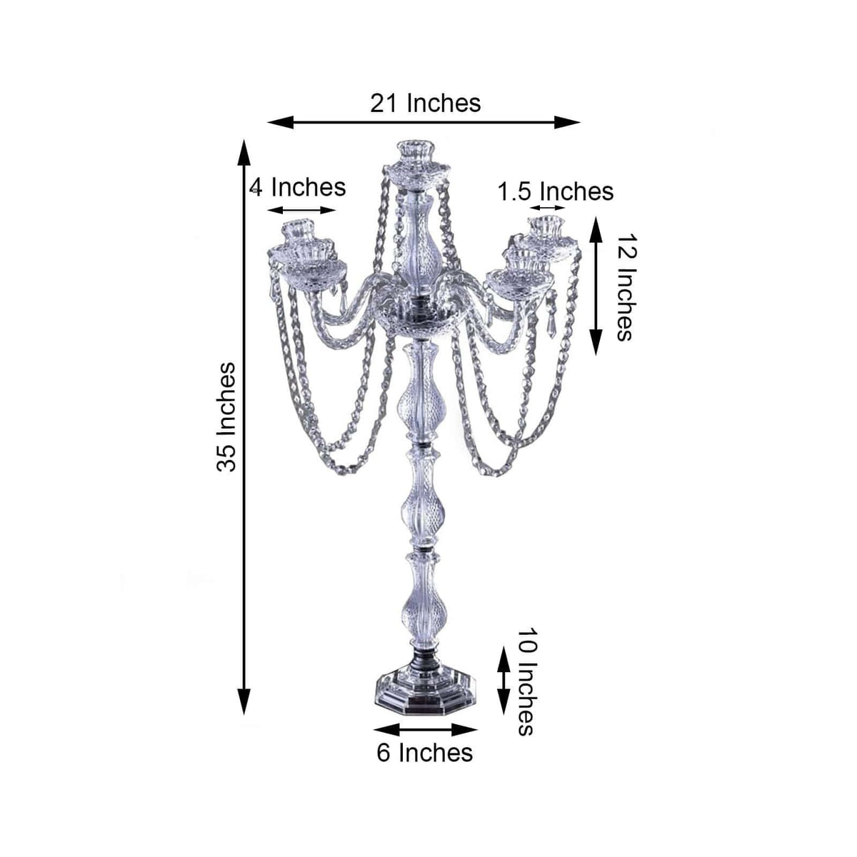 Efavormart 4-Arm Crystal Chandelier Candelabra 35" Silver - Metal Taper Candlestick Holder Table Centerpiece for Events