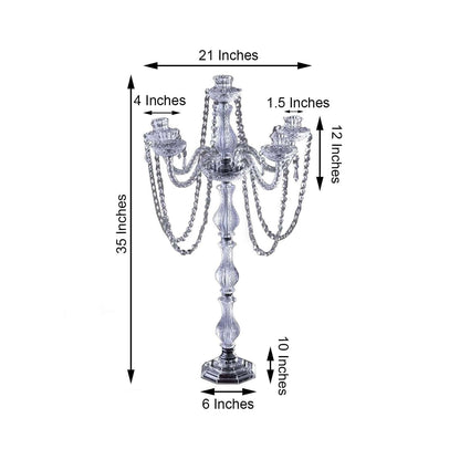 Efavormart 4-Arm Crystal Chandelier Candelabra 35" Silver - Metal Taper Candlestick Holder Table Centerpiece for Events