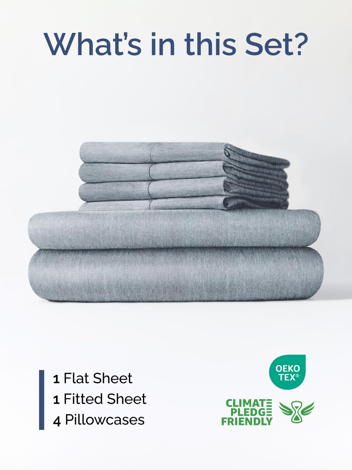 Skiennix Extra Deep Cal King Sheet Set - 6-Piece Breathable Cooling Luxury Bedding - Soft Wrinkle-Free Heathered Blue