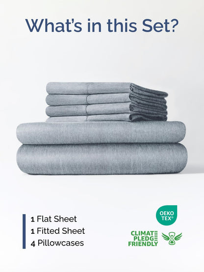 Skiennix Extra Deep Cal King Sheet Set - 6-Piece Breathable Cooling Luxury Bedding - Soft Wrinkle-Free Heathered Blue