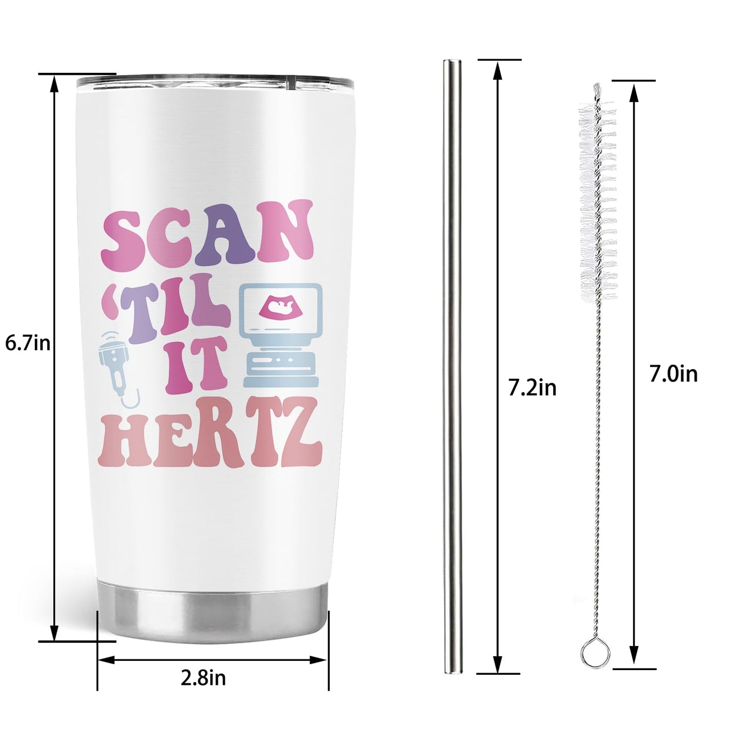 Absacie Sonographer Gifts, Ultrasound Tech Student Gifts, Sonographer Stainless Steel Insulated Tumbler with Lid and Straw 20Oz