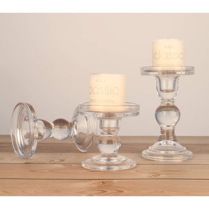 Lewondr Glass Candle Holders, 3 Pieces Crystal Clear Candlesticks with Elegant Design for Pillar Taper Candle and Tea Light, Home Table Living Room Wedding Party Decorations Home Décor - Clear