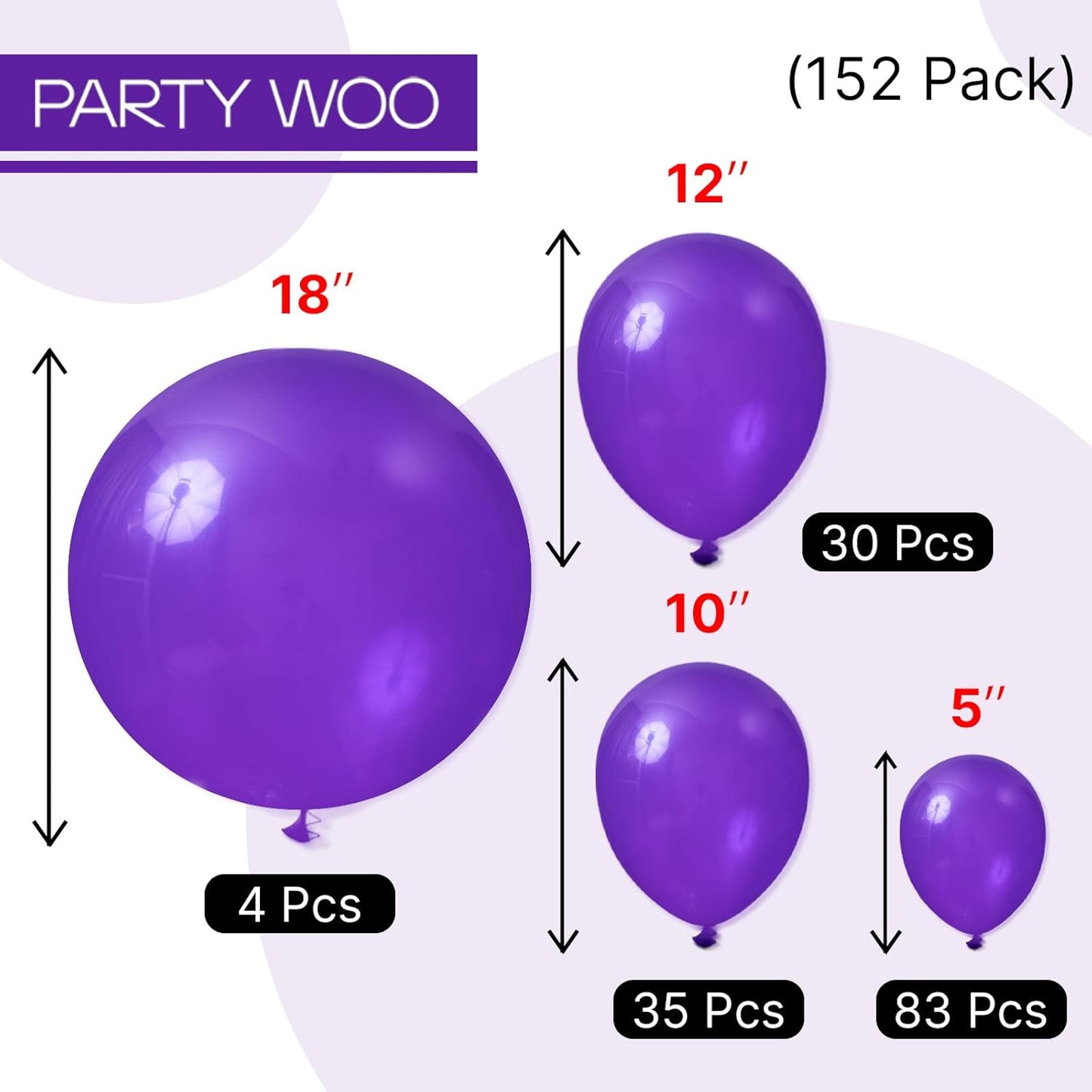 PartyWoo Dark Purple Balloons - 152-Piece Royal Purple Balloon Arch Kit for Birthday & Baby Showers
