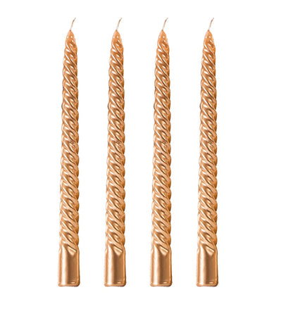 Taper Candles, 10 Inch - Set of 4 Metal Style Tapered Candles, Spiral Taper Candle, Golden, for Home Dinner, Party, Wedding, Halloween