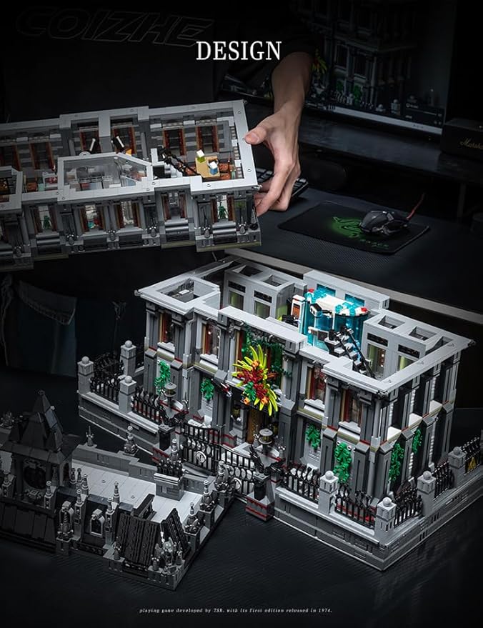 Lunatic Asylum City Modular Building Bricks Set with LEDMOC Street View Architecture 3 Levels Insane Asylum Hospital Modular Buildings Construction Sets Ideas Gifts for Adults(7537 Pcs)