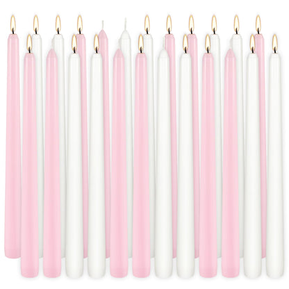10-Inch Pink and White Taper Candles|24Pack Unscented, Smokeless,Hand-Poured CandleSticks,Perfect for Valentine’s Day, Weddings, Parties, Shabbat, Baby Shower, Birthday,Girls' Night,Home Décor