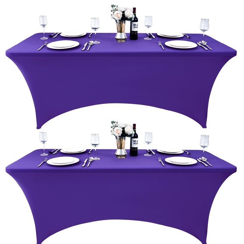 ZarzaaSik 6-Pack 8ft Spandex Table Covers for Rectangle Folding Tables - Washable Elastic Tablecloth - Ultimate Fitted Table Protector for Birthday Parties, Trade Shows, Banquet