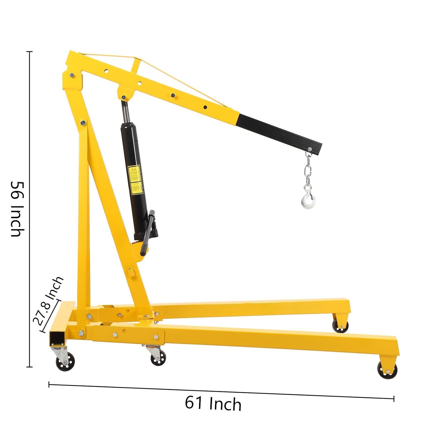 GarveeHome 2 Ton Cherry Picker Engine Hoist, Heavy Duty Folding Hydraulic Crane with 6 Casters & Lever for Auto Repair, Garage & Workshop, Yellow