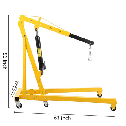 GarveeHome 2 Ton Cherry Picker Engine Hoist, Heavy Duty Folding Hydraulic Crane with 6 Casters & Lever for Auto Repair, Garage & Workshop, Yellow