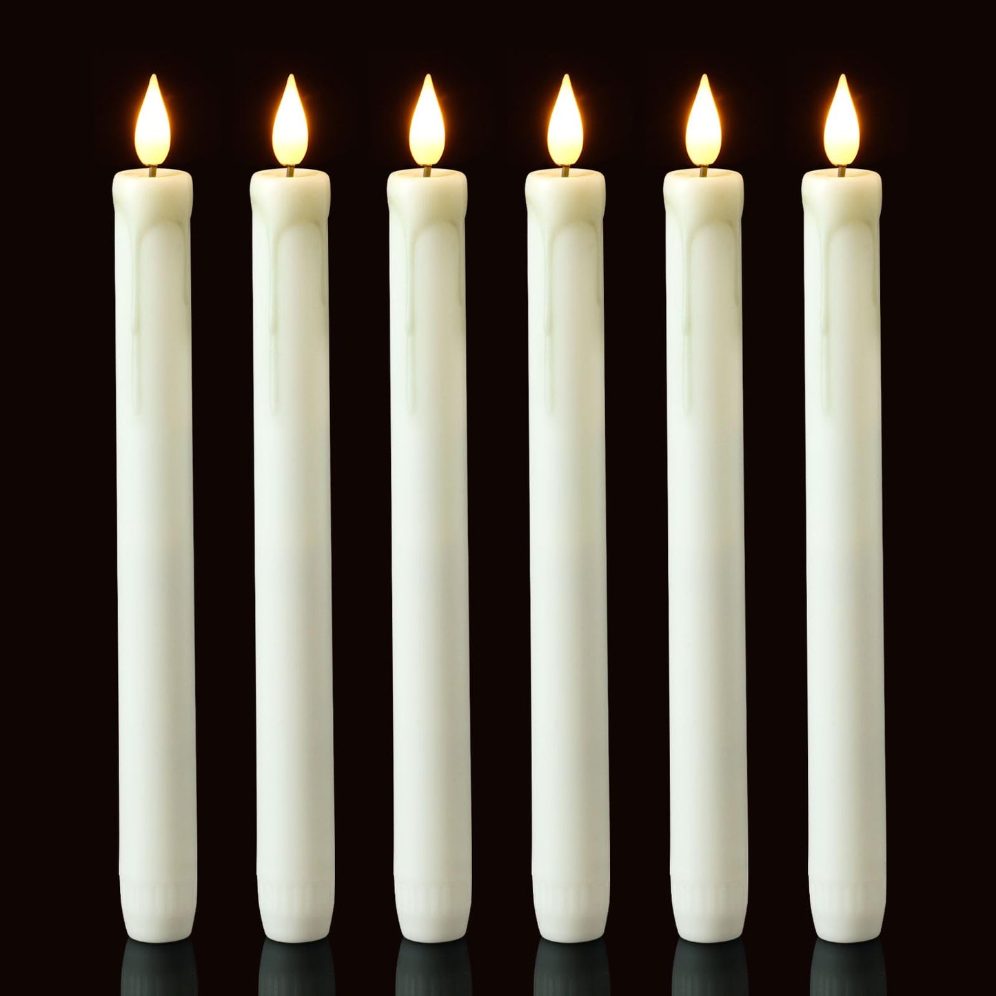 Homemory 6 Pack Flameless Taper Candles, No Remote, Realistic Flickering Battery Operated Candlesticks, White LED Plastic Candle Safe for Weddings, Table Decor, Christmas, and Halloween