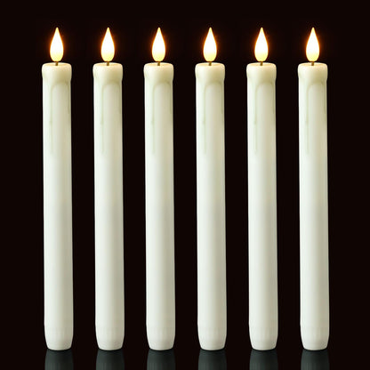 Homemory 6 Pack Flameless Taper Candles, No Remote, Realistic Flickering Battery Operated Candlesticks, White LED Plastic Candle Safe for Weddings, Table Decor, Christmas, and Halloween