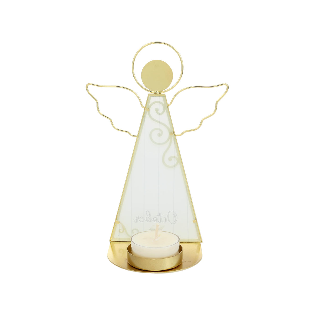 Pavilion Gift Company- October - 6.5" Angel Tealight Candle Holder Religion Faith October Birth Month Birthday Zodiac Libra Scorpio Crystal Birthstone Keepsake Decor Gift