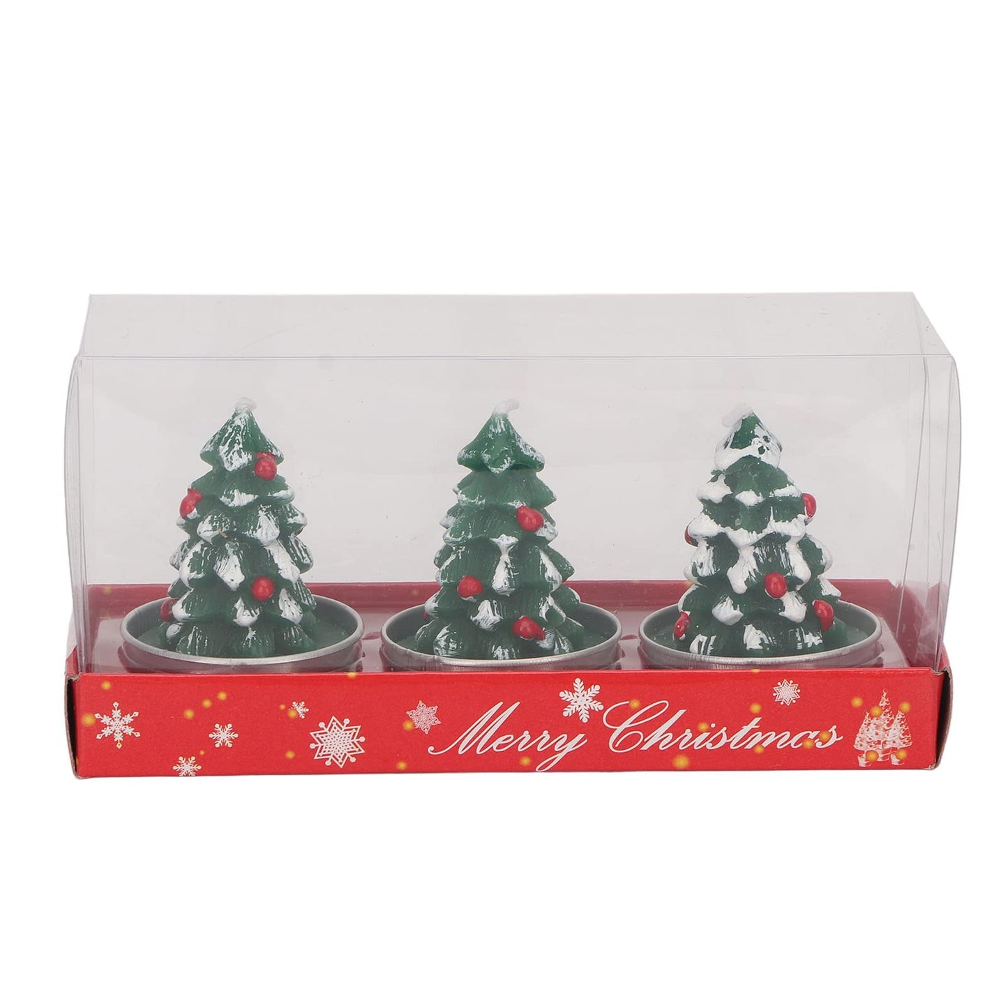 Srliya Christmas Tree Tealight Candles, Premium Paraffin Material, Long Burning Time, Cute Festive Design, 3pcs Tea Candle Holder, for Christmas Parties, Weddings