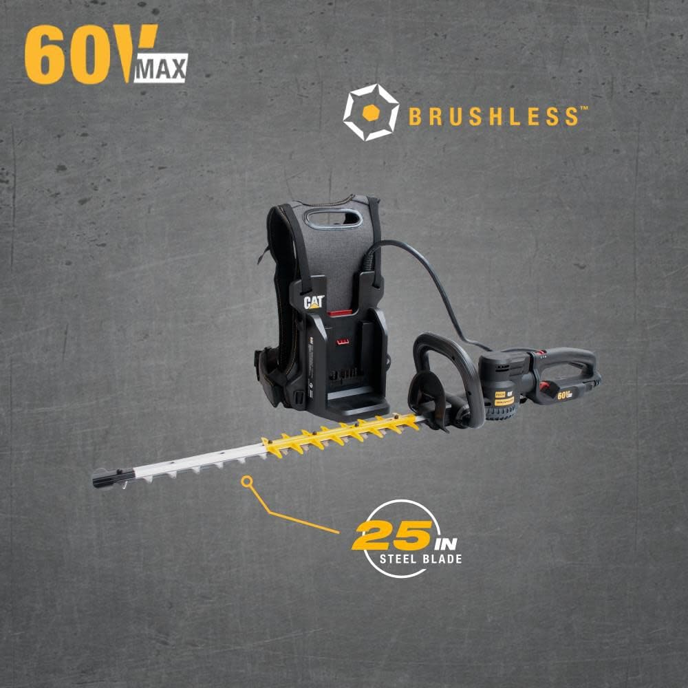 Cat DG620 60V 25” Brushless 2-Speed Backpack Hedge Trimmer Cordless, Shrub Trimmer with Rotating Rear Handle, Lightweight Bush Trimmer Cordless – Tool Only