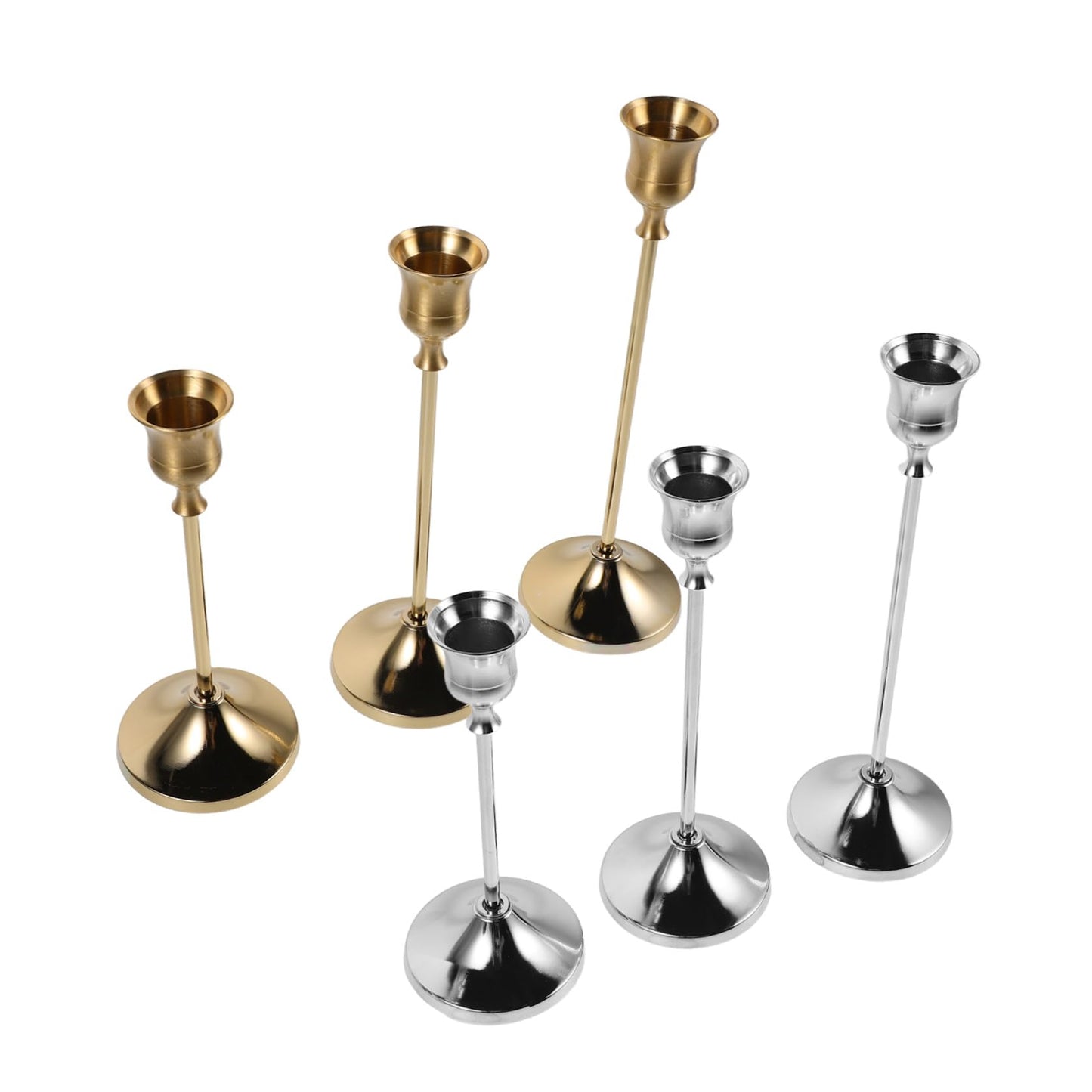 Hemobllo 6pcs Metal Taper Candlestick Holders with Elegant European Craftsmanship, Vintage Carved Design, Polished Shiny Finish, Table Centerpiece Candle Holders for Banquet Events