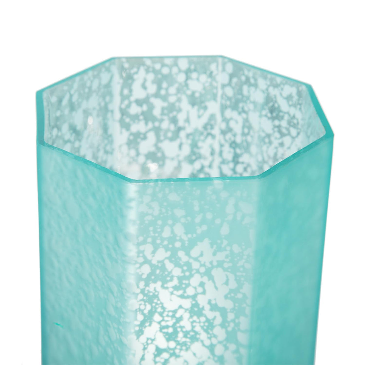 Aqua Blue Frosted Mercury Glass Octagonal Candle Holder, 4 Pack