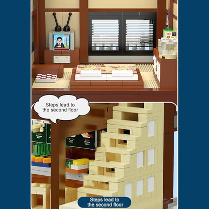 Japanese Sushi House Architecture Building Blocks Set – 1665PCS Creative Street View Model with Lighting &amp 1 People Creative Construction Shop House City View Birthday Gift for Adult