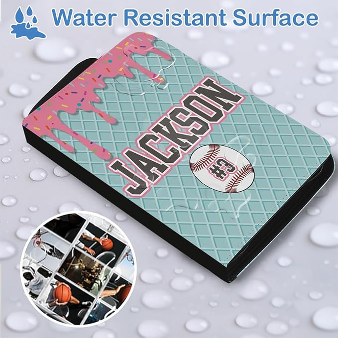 Personalized Ice Cream Drip Baseball Card Binder with Name &amp Number – Zipper Trading Card Album with Handle – Collector Case for Players &amp Fans (Ice Cream Drip Art #7)