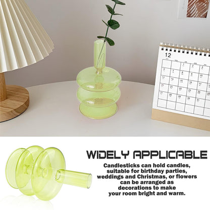 LNQ LUNIQI Clear Glass Candle Holders Glass Taper Candle Holder Decorative Glass Candlestick Holders for Dining Table Centerpieces Wedding Church （Light Green）