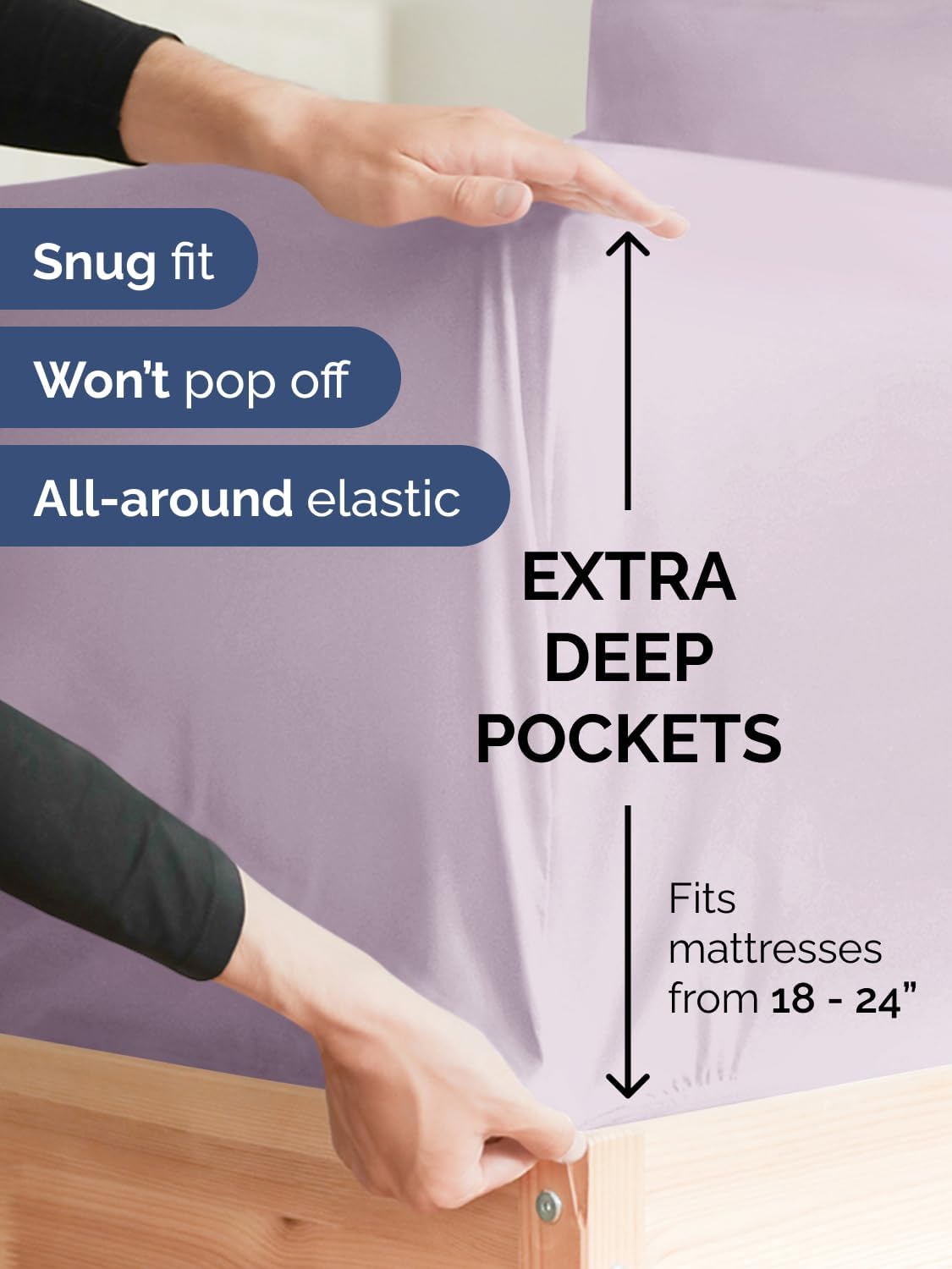 Skiennix Extra Deep Full Sheet Set - 6 Piece Breathable Cooling Sheets - Hotel Luxury Bedding - Soft Wrinkle-Free Light Lavender