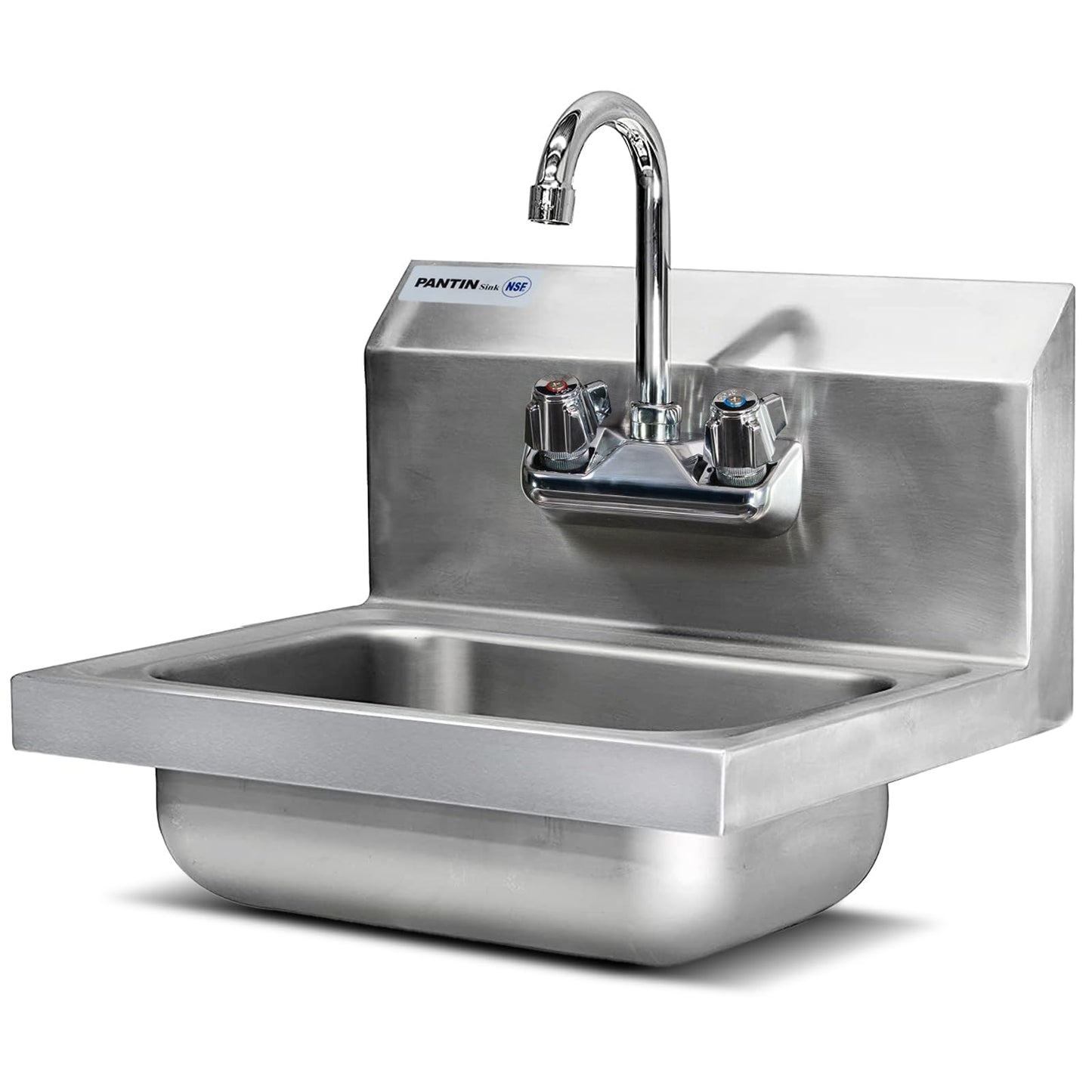 Pantin Commercial Hand Sink, NSF Commercial Stainless Steel Wall Mount Hand Washing Sink with Gooseneck Faucet for Restaurant, Kitchens, Bar, Home, 17"x 15", TP-8000A