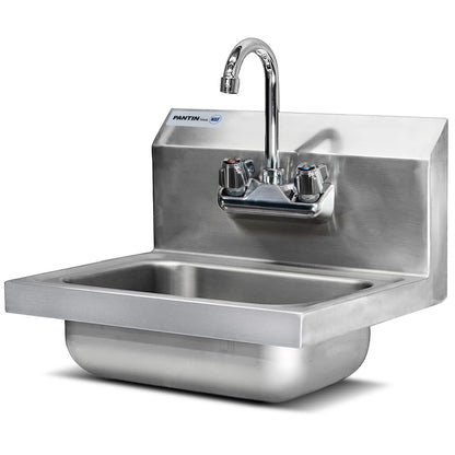 Pantin Commercial Hand Sink, NSF Commercial Stainless Steel Wall Mount Hand Washing Sink with Gooseneck Faucet for Restaurant, Kitchens, Bar, Home, 17"x 15", TP-8000A