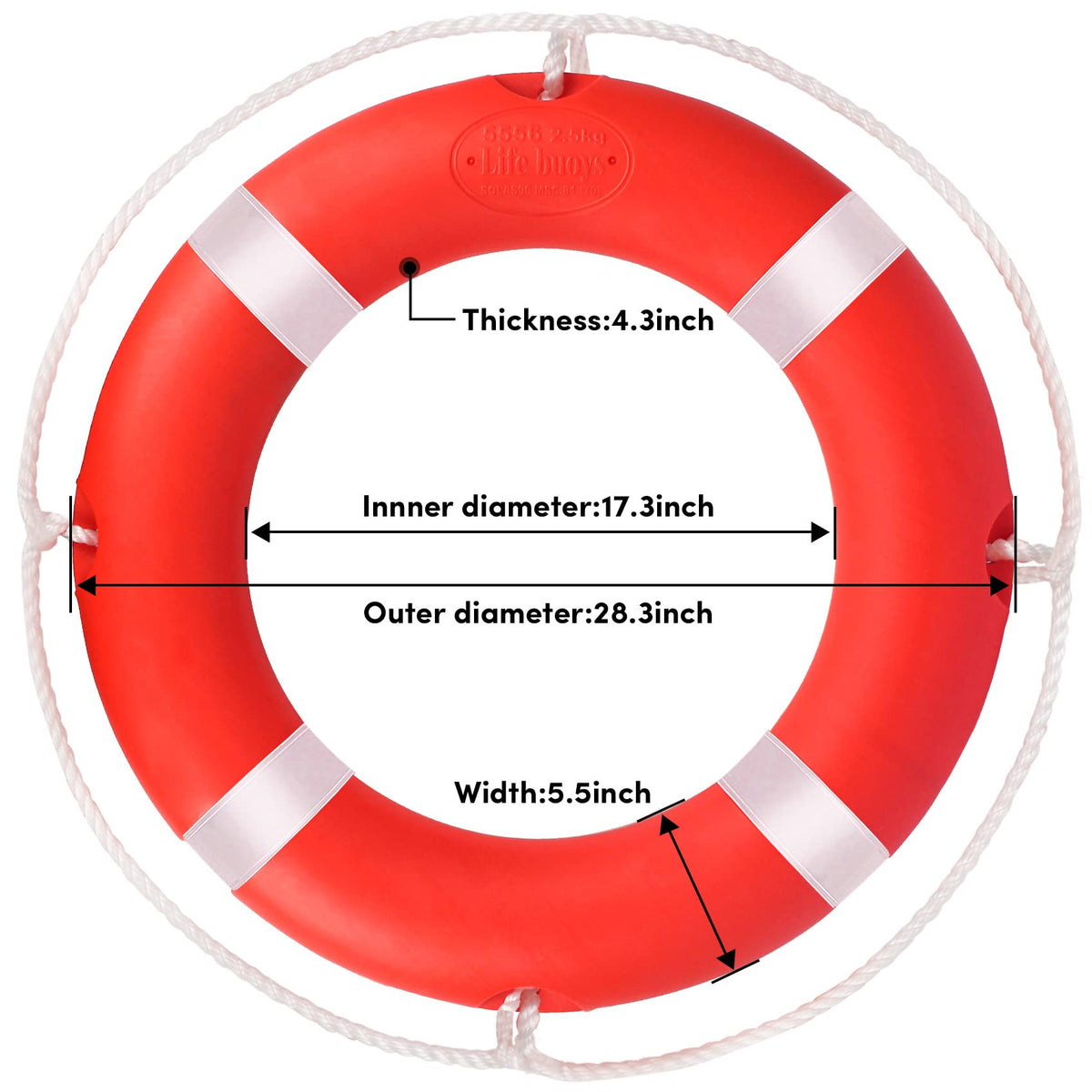 BALAVA Life Ring,28" Boat Throw Rings with Reflective Tape & Grab Lines,Orange Life Ring Buoy for Boats,Include Water Floating Life Saving Rope(1 Pack)