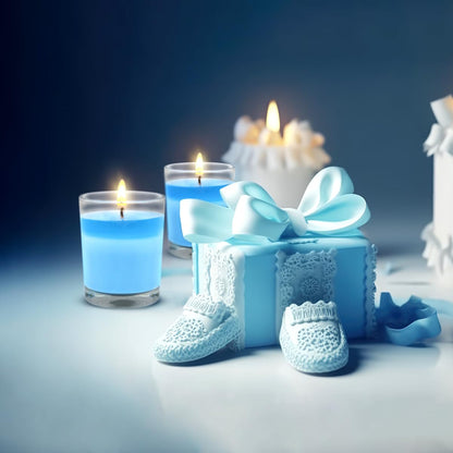 Set of 4 Babyblue Votive Candles Clear Glass Filled Unscented Soy Wax Candle for Home Spa Weddings Holiday Baby-Shower Party and DIY