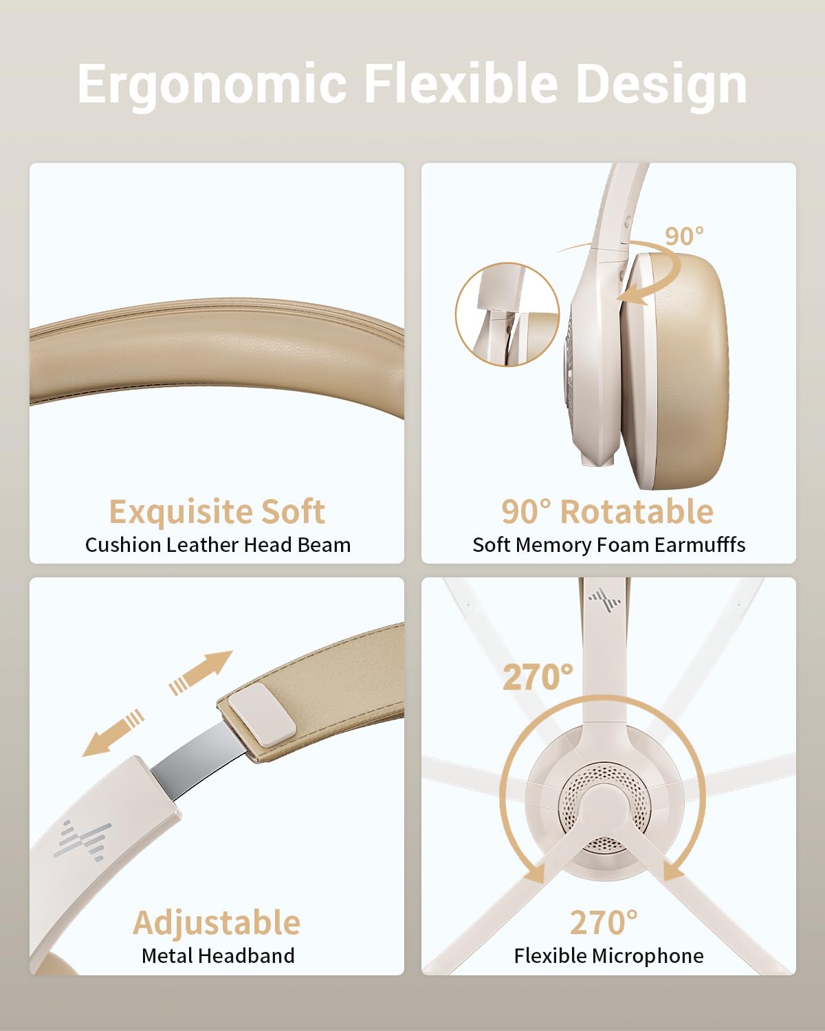 Wireless Headset with AI Noise Cancelling Microphone Bluetooth Headset - Bluetooth V5.2 Headphones with USB Dongle, Charging Base & Mic Mute for Computer/Laptop/PC/iPhone/Android/Cell Phones-White