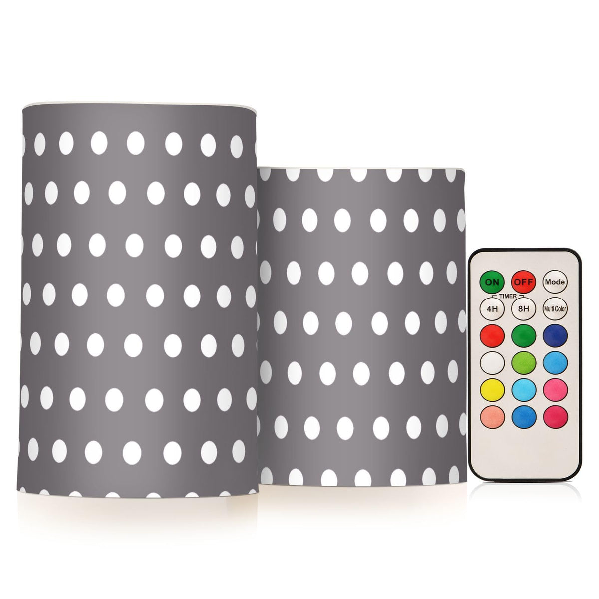 Kigai Flameless Candles, Polka Dots Grey White Flickering Flameless Candle Set of 2, LED Candles Battery Operated with 18-Key Remote for Wedding, Festival, Home Decor