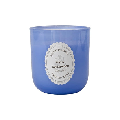 Mint & Sandalwood Scented Candle 8oz – CW Studio Color-Sprayed Glass Jar, Fresh Cool Mint & Warm Wood Aroma – Bathroom Kitchen Office Gift Candle for Women, Mother's Day Housewarming – 40-45 Hour Burn