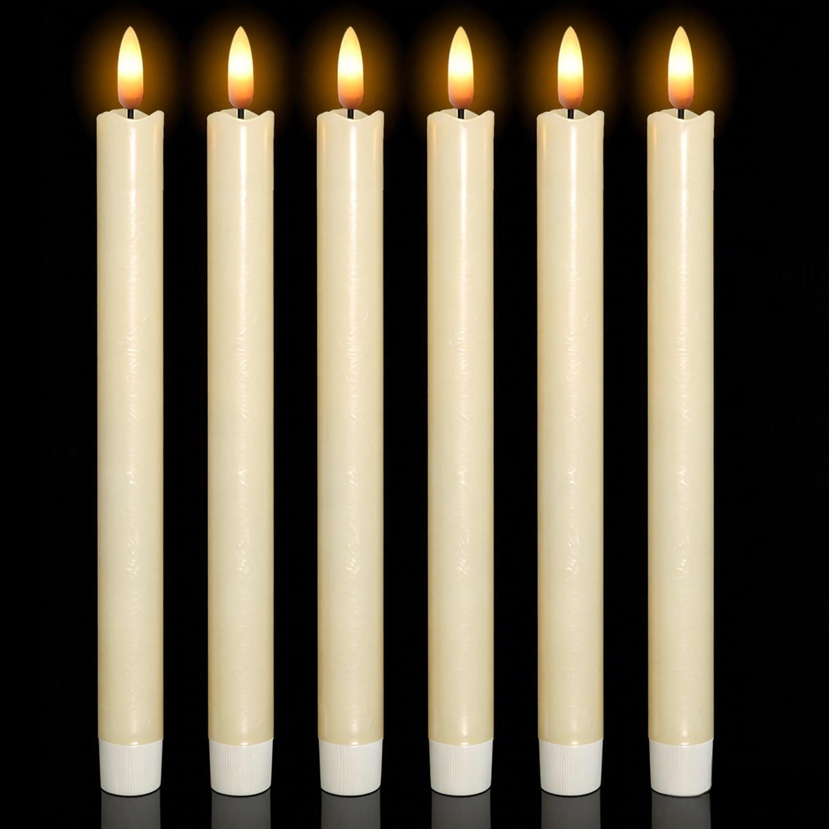 Wondise Ivory Flameless Taper Candles with Timer, 6 Pack Battery Operated LED Flickering 3D Flame Real Wax Candle, Halloween Christmas Thanksgiving Fireplace Decorations